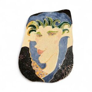 CERAMIC ART POTTERY Plaque Wall Hanging Jester Actor Costume Makeup 12" x 8"